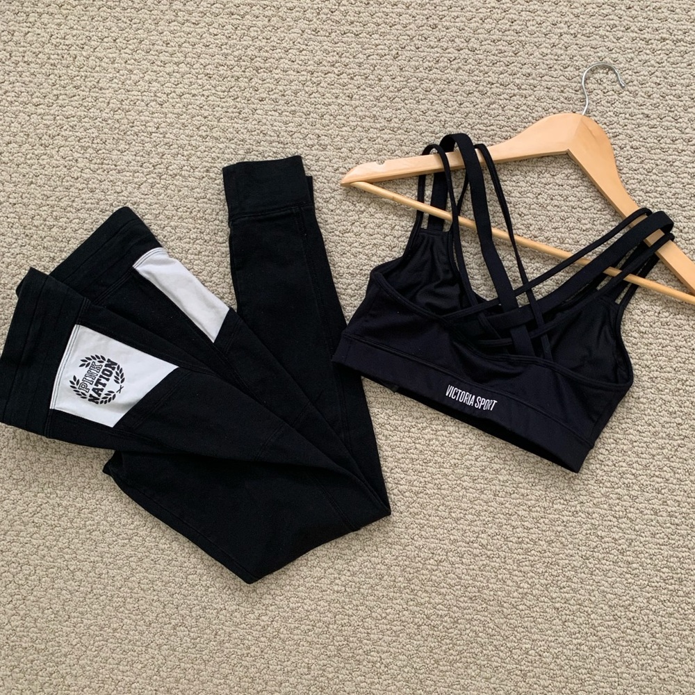 Victorias Secret PINK 2-pc legging joggers sports bra tank gym workout set